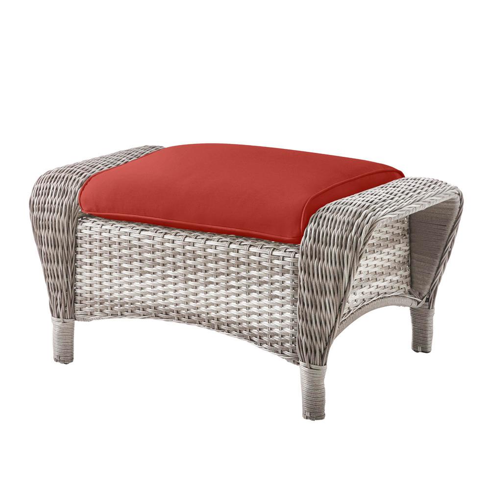 Hampton Bay Beacon Park Gray Wicker Outdoor Patio Ottoman With Gray Wicker Outdoor Patio Ottoman
