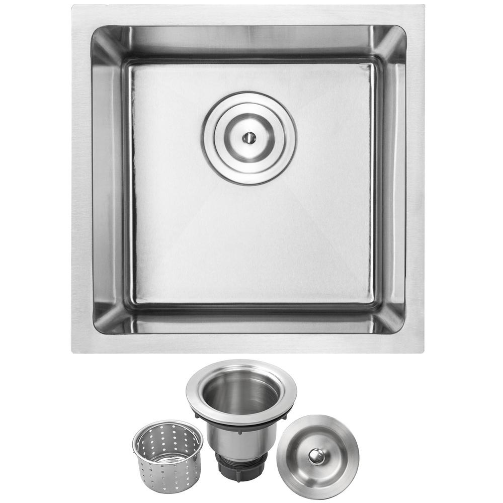 Ticor Arlo Undermount 18 Gauge Stainless Steel 16 In Single Bowl Kitchen And Bar Sink With Basket Strainer