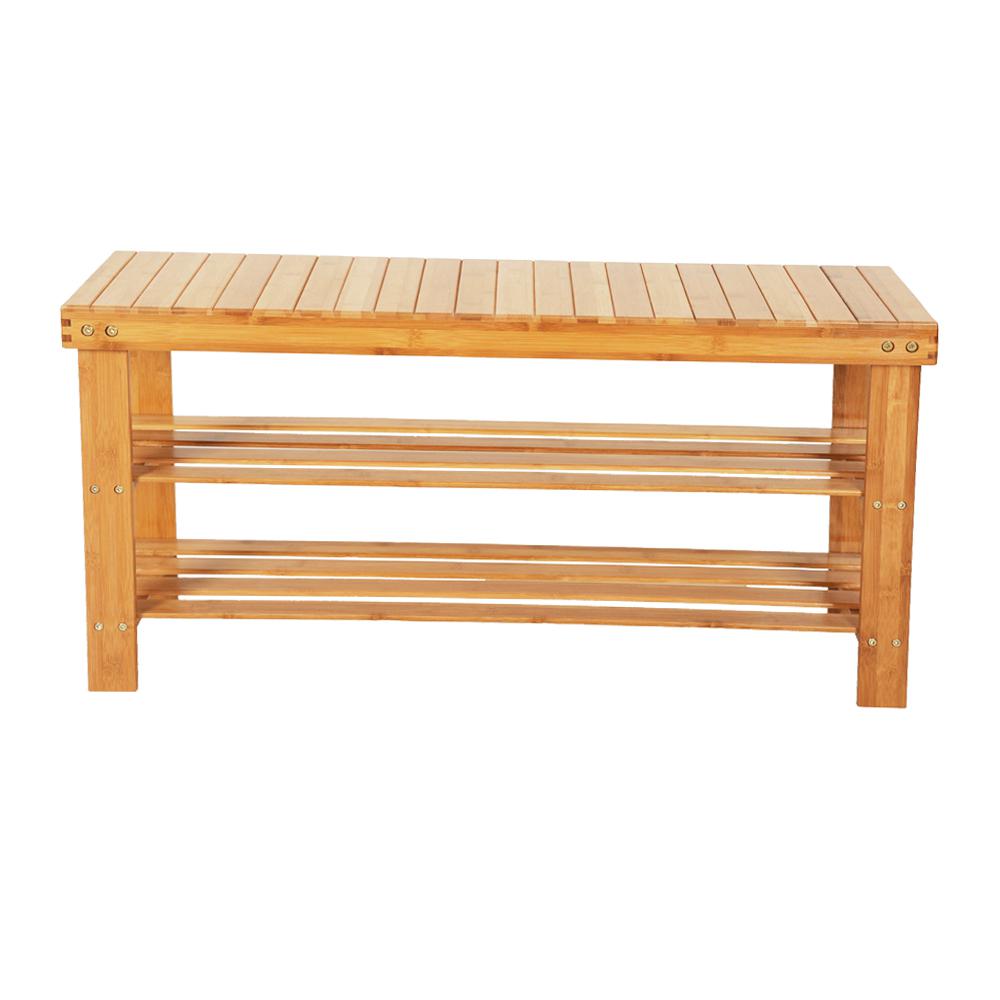 Unbranded 10 Pair 90cm Strip Pattern 3 Tiers Bamboo Stool Shoe Rack Wood Color Shoe Organizer 13027873 The Home Depot