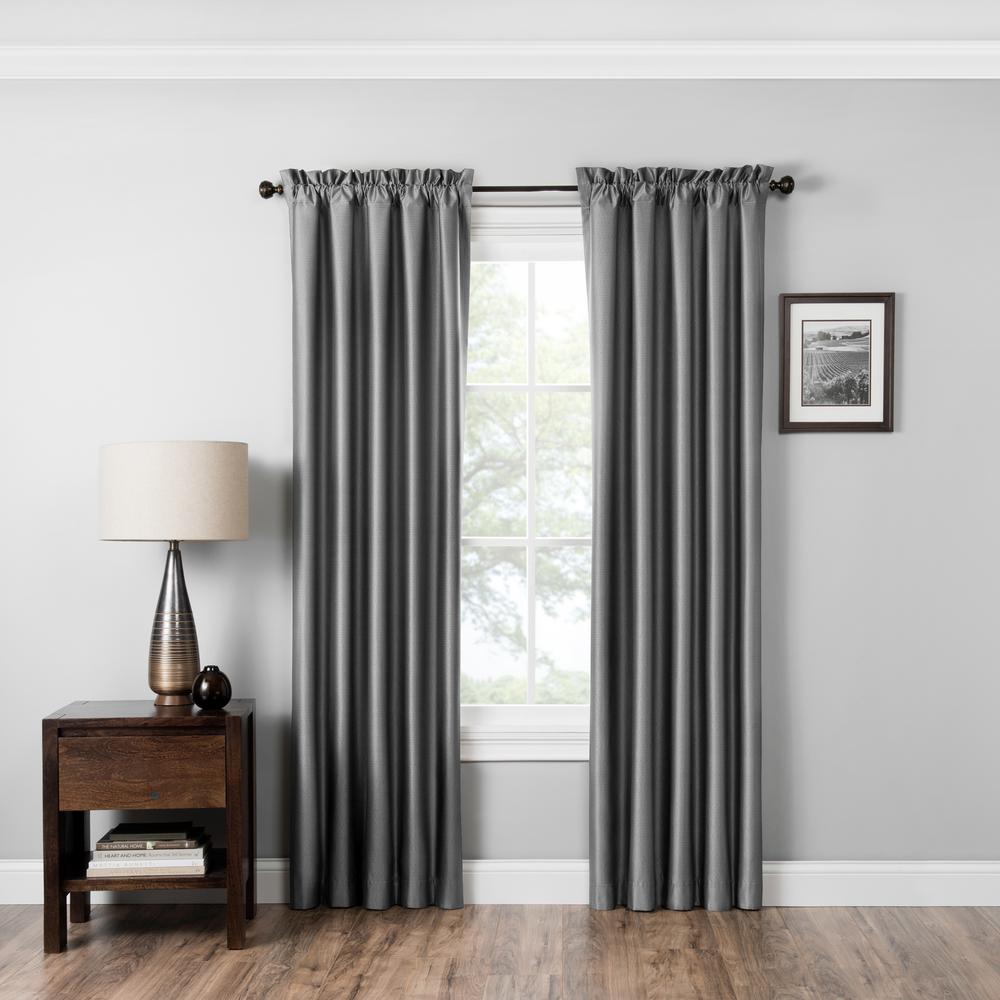 Eclipse Blackout Miles 63 in. L Grey Rod Pocket Curtain-15936042X063GRE