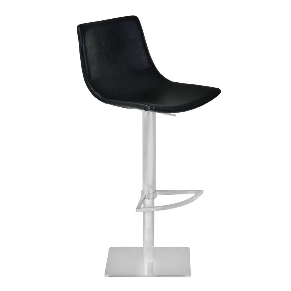 Armen Living Attica 21 31 In Vintage Black Faux Leather And Brushed Vintage Black Faux Leather And Brushed Stainless Steel Finish Adjule Swivel Barstool