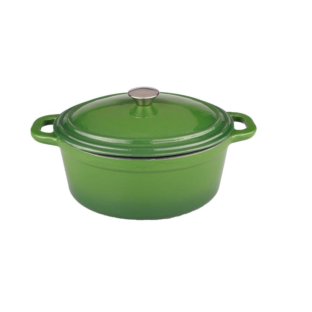 BergHOFF Neo 8 Qt. Green Oval Cast Iron Casserole Dish with Lid
