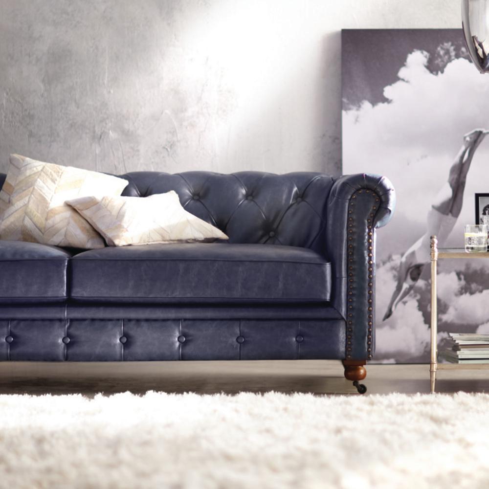 Home Decorators Collection Gordon Blue Leather Sofa 0849400310