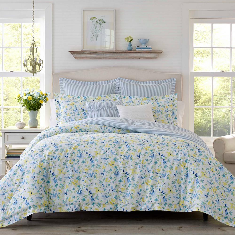 Nora Bright Blue Cotton 3-Piece Comforter Set, King