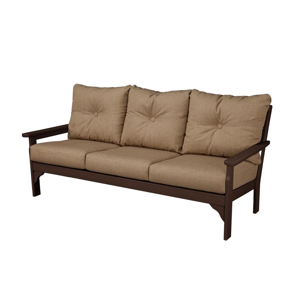 Polywood Vineyard Mahogany Plastic Patio Outdoor Sofa With