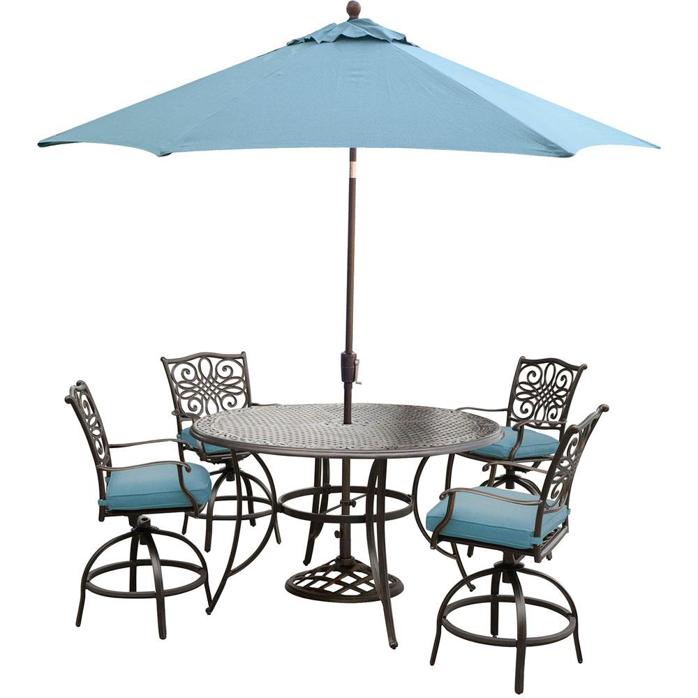 Hanover Traditions 5 Piece Aluminum Round Outdoor High Dining Set