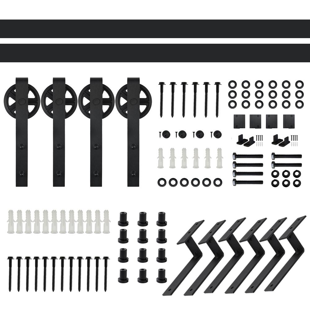 Winsoon 7 5 Ft 90 In Black Sliding Bypass Barn Door Hardware