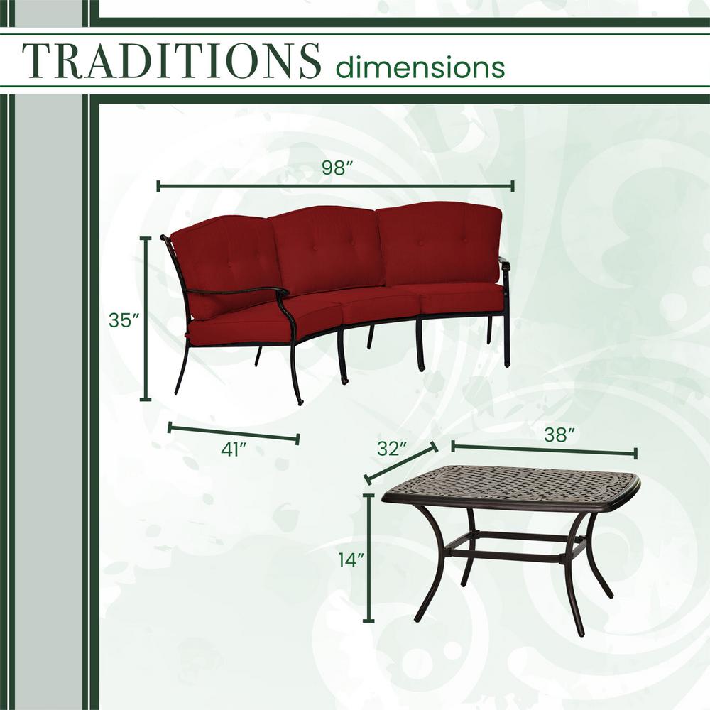 Hanover Traditions 2 Piece Aluminum Patio Conversation Set With Red Cushions Cast Top Coffee Table And Crescent Sofa Trad2pcct Red The Home Depot