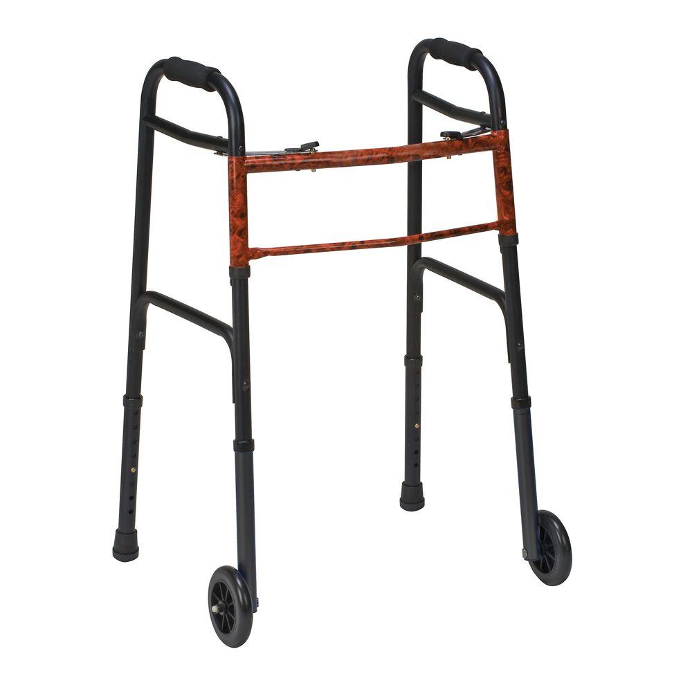 MABIS 2Button Release Aluminum Folding Walkers with NonSwivel Wheels