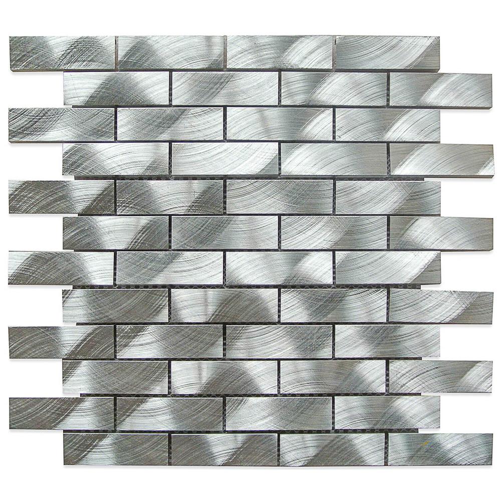 Splashback Tile Urban Silver 12 in. x 12 in. x 8 mm Aluminum Mosaic ...