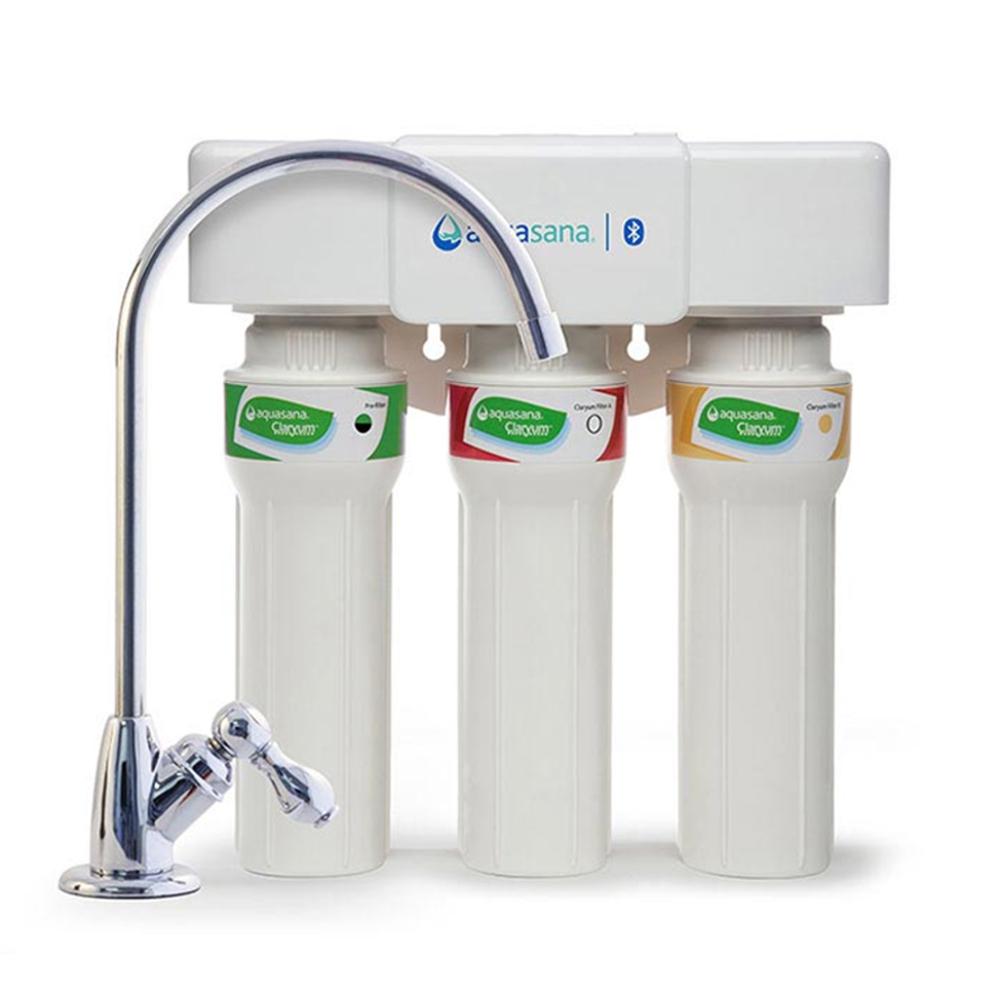 Aquasana 3 Stage Max Flow Under Counter Water Filtration System With Faucet In Brushed Nickel Bluetooth Compatible