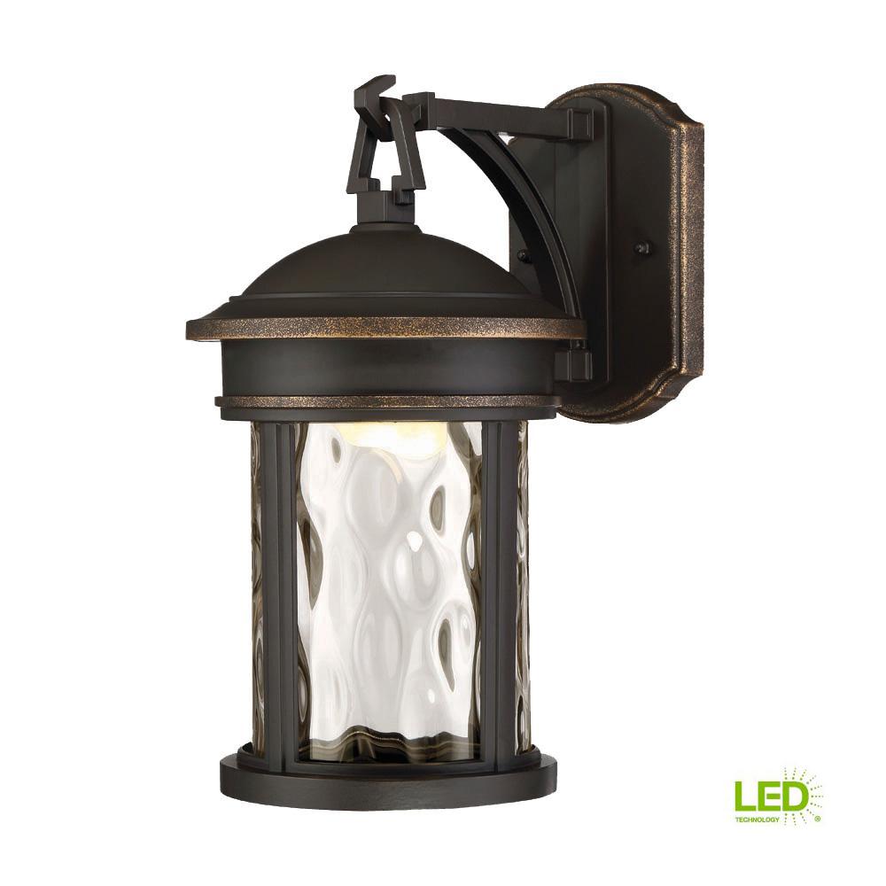 Envirolite Outdoor Lighting The Home Depot Led Olympic Bronze Outdoor Wall Lantern With Clear Hammered Glass Shade