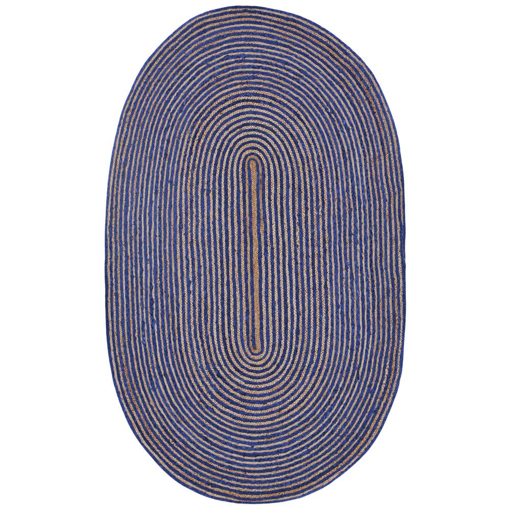 Earth First Jute And Blue Cotton Racetrack 4 Ft X 6 Oval Area Rug