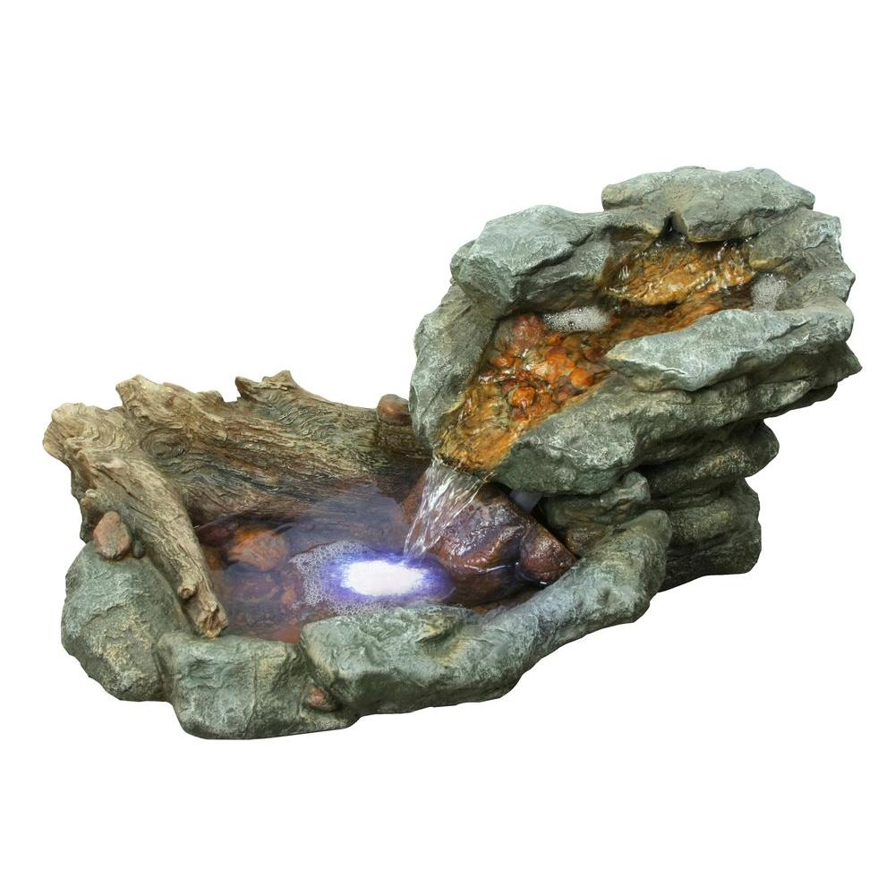Alpine Corporation ZDQ104 LED Lights Stone Powder And Polyresin Cascading Rock Fountain, Brown