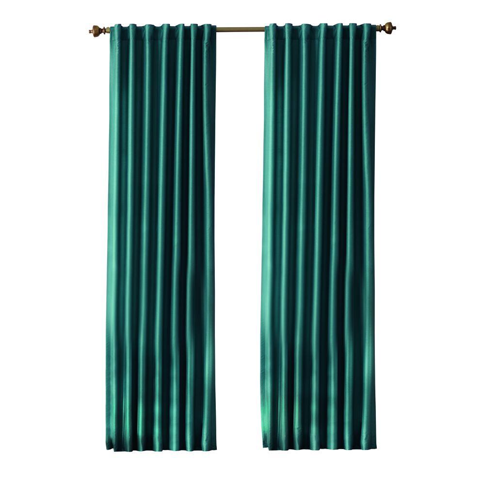 Home Decorators Collection Teal Slub Faux Silk Back Tab Curtain-1623999