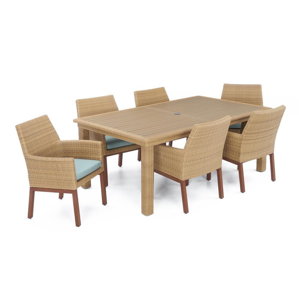 Rst Brands Mili 7 Piece Wicker Outdoor Dining Set With Sunbrella Spa Rst Brands Mili 7 Piece Wicker Outdoor Dining Set With Sunbrella Spa Blue Cushions