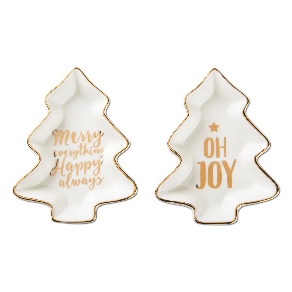 Tag Christmas Table Decorations Indoor Merry Joy White And Gold Bone China Plates 2 Piece