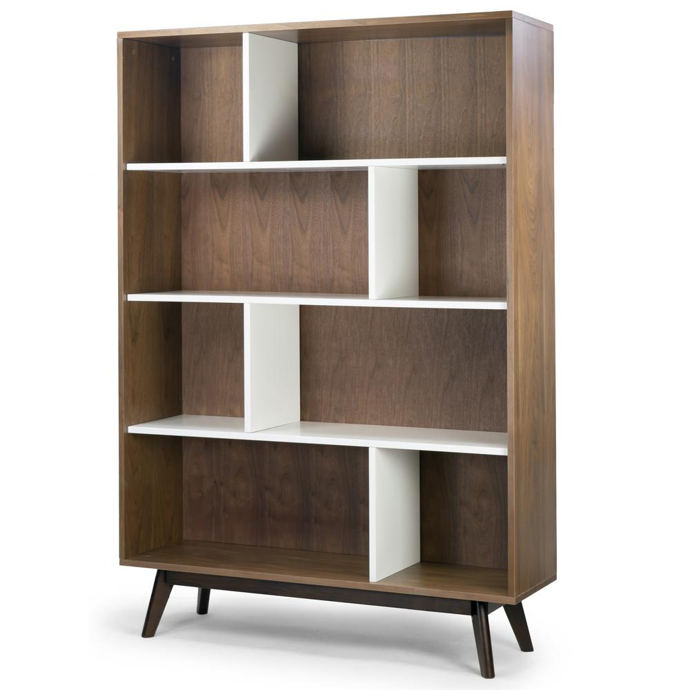 Glamour Home Anita 69 In Walnut White Metal 8 Shelf Standard Bookcase With Cubes Ghdsv 1343 The Home Depot