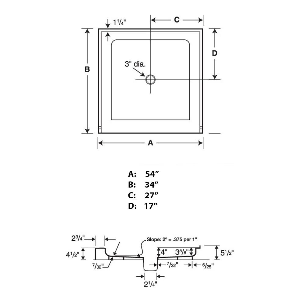 Swan 34 In X 54 In Solid Surface Single Threshold Center Drain Shower Pan In Bisque Sf03454md 018 The Home Depot