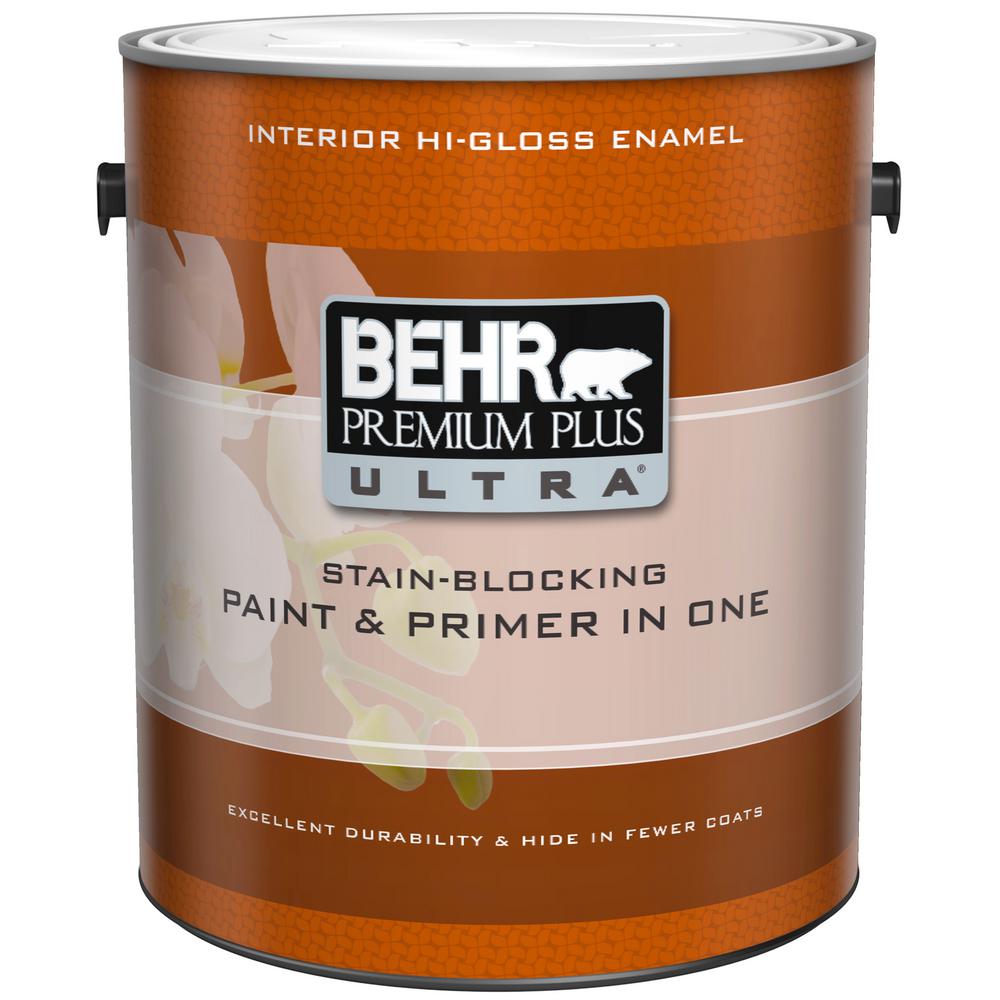 Behr Premium Plus Ultra 1 Gal Pure White Hi Gloss Interior Behr Premium Plus Ultra 1 Gal Pure White Hi Gloss Interior Paint And Primer In One 875001 The Home Depot