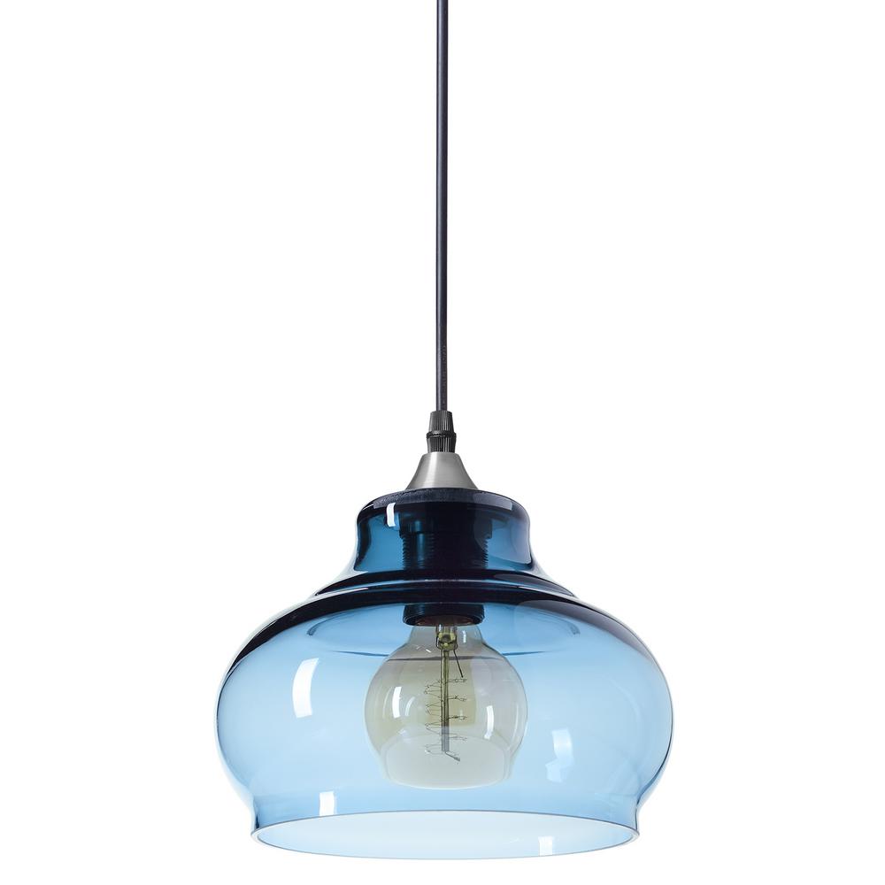 Casamotion Windbell 8 in. W x 6 in. H 1-Light Silver Hand Blown Glass Pendant Light with Grey 