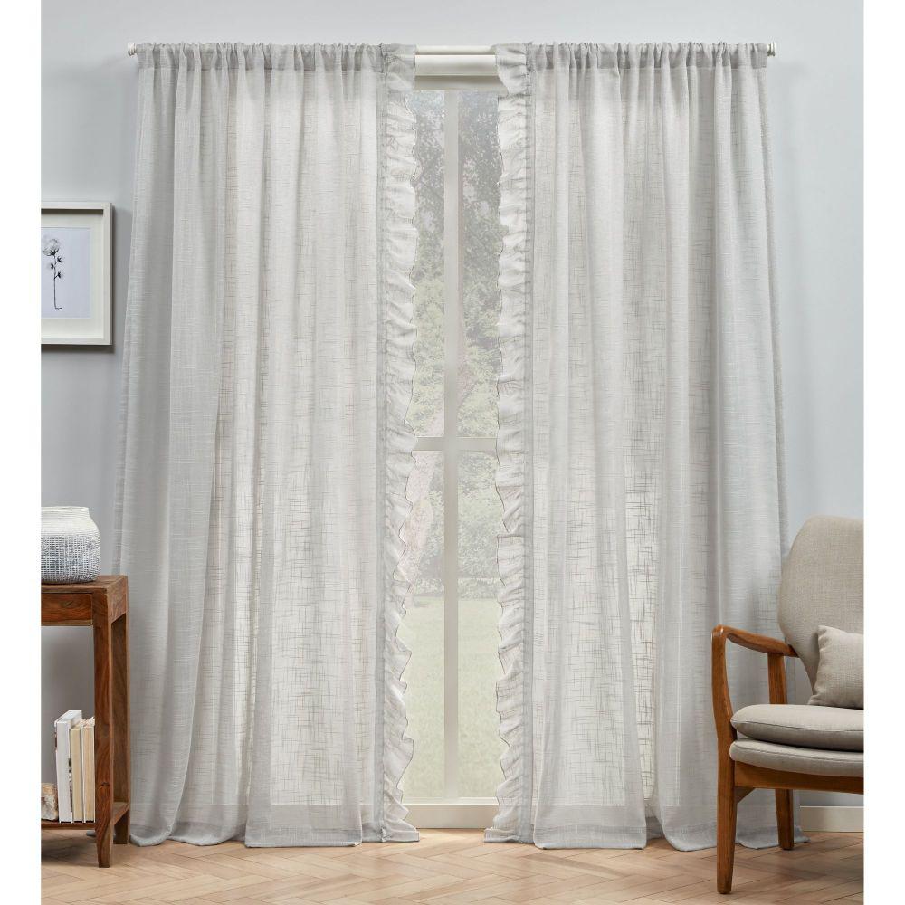 Jacinta Grey Side Ruffle Sheer Rod Pocket Top Curtain Panel 54 In Sheer Rod Pocket Top Curtain Panel