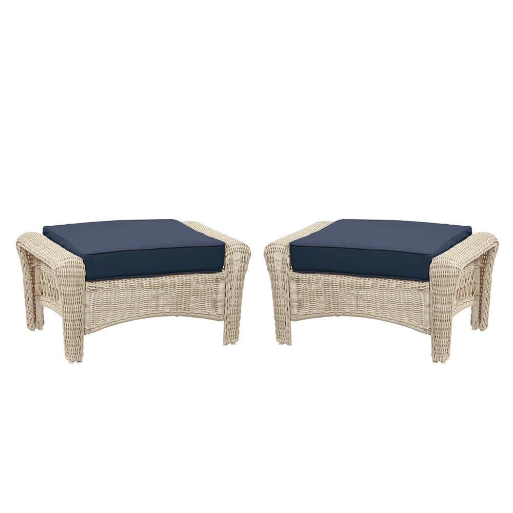 Hampton Bay Park Meadows OffWhite Wicker Outdoor Patio Ottoman with