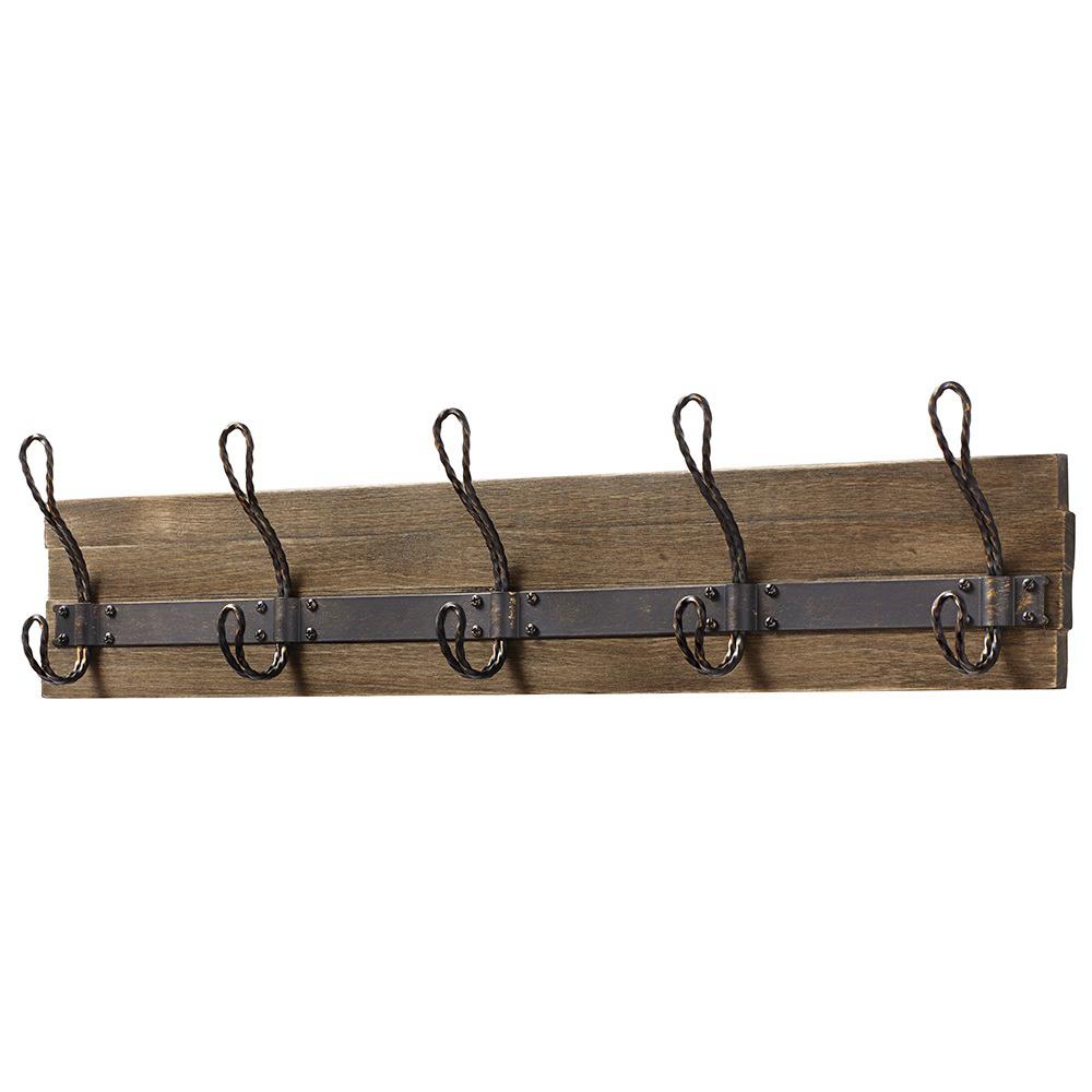 Home Decorators Collection 27 in. Rustic Pine and Distressed Brass Hook