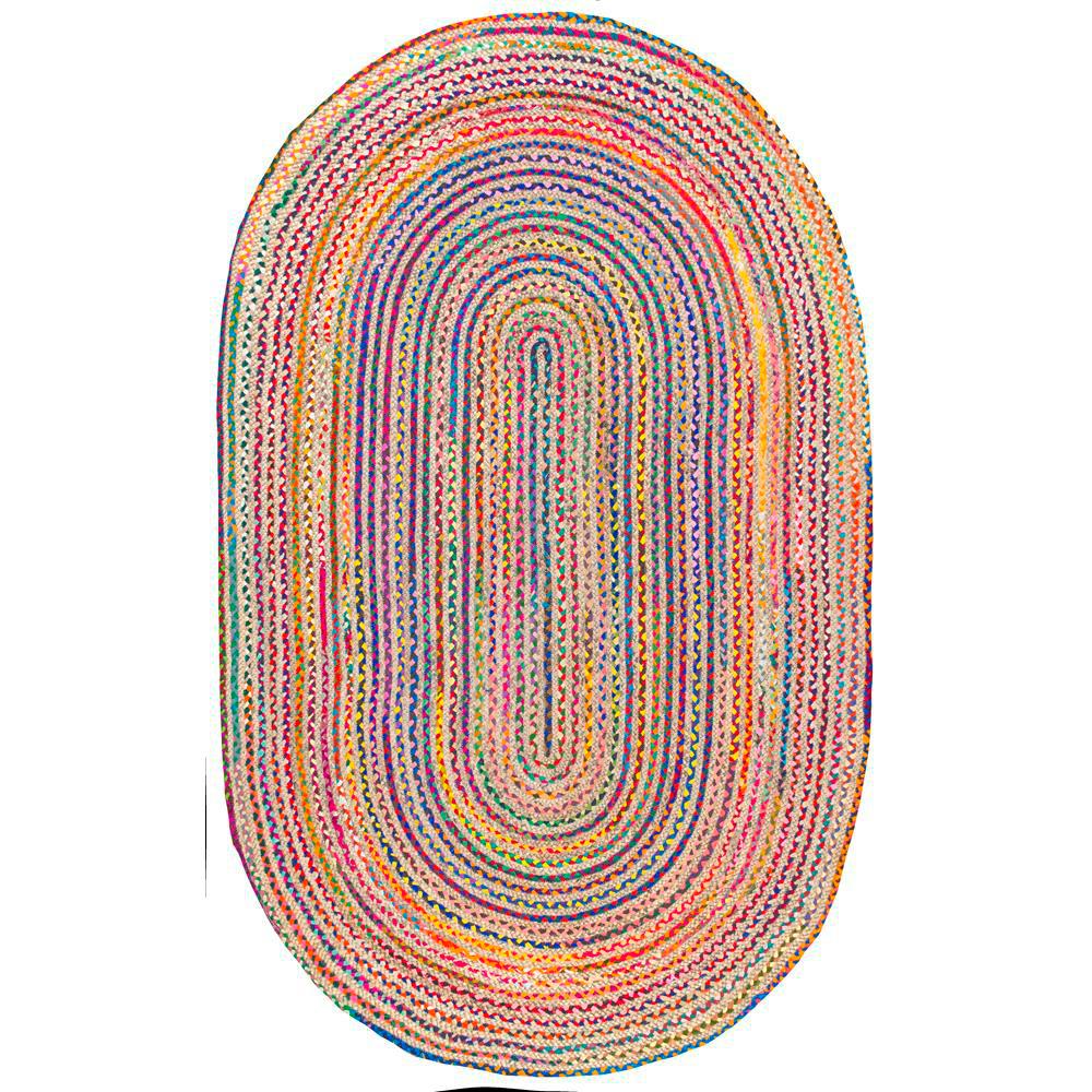 Nuloom Aleen Braided Cotton Jute Multi 7 Ft X 9 Oval Area Rug