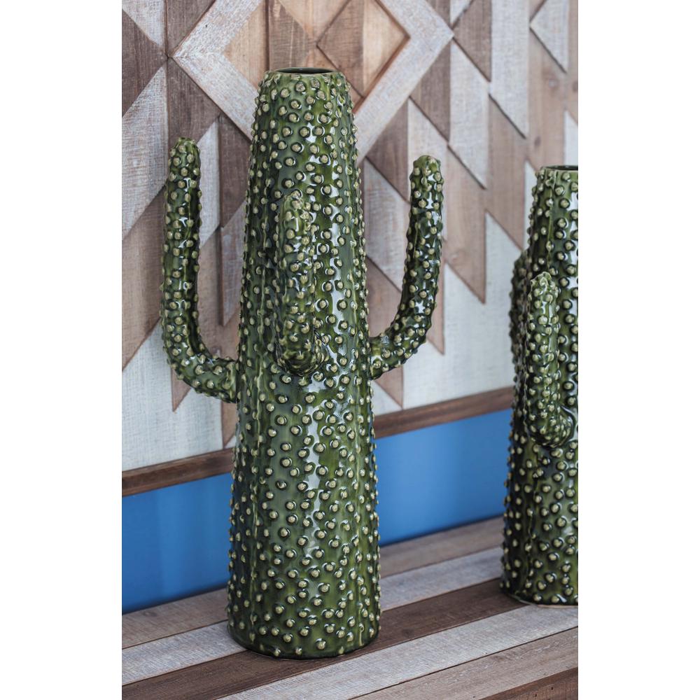 Litton Lane 20 in. Glazed Green Ceramic CactusShaped Decorative Vase