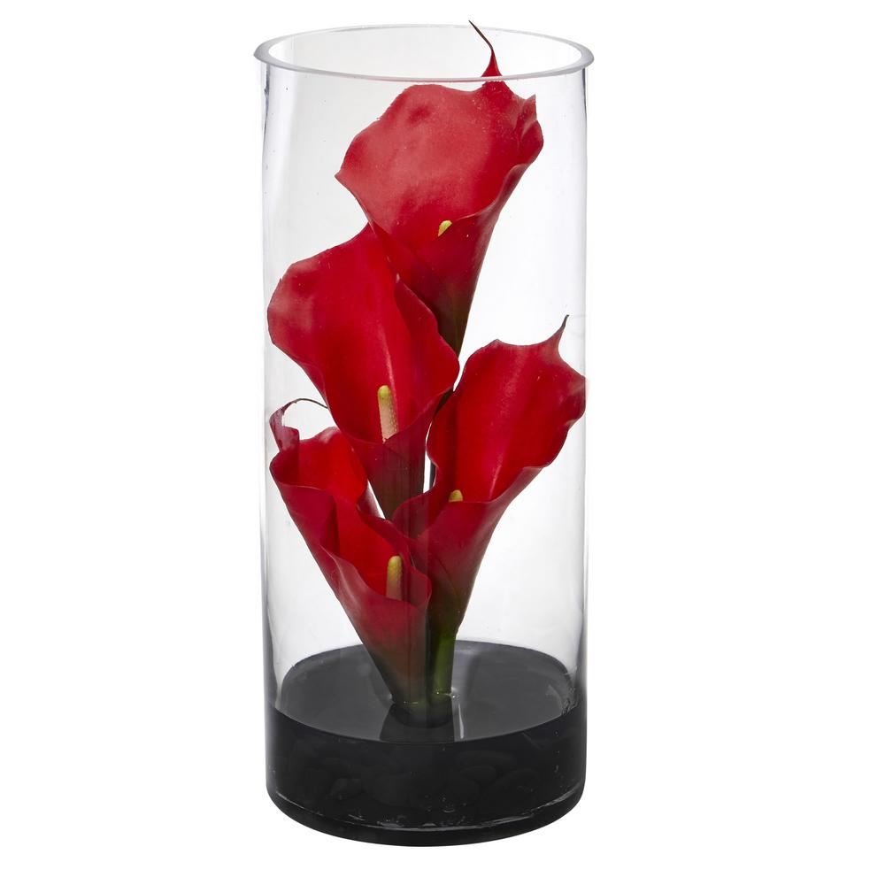 nearly natural calla lily in cylinder glass vas