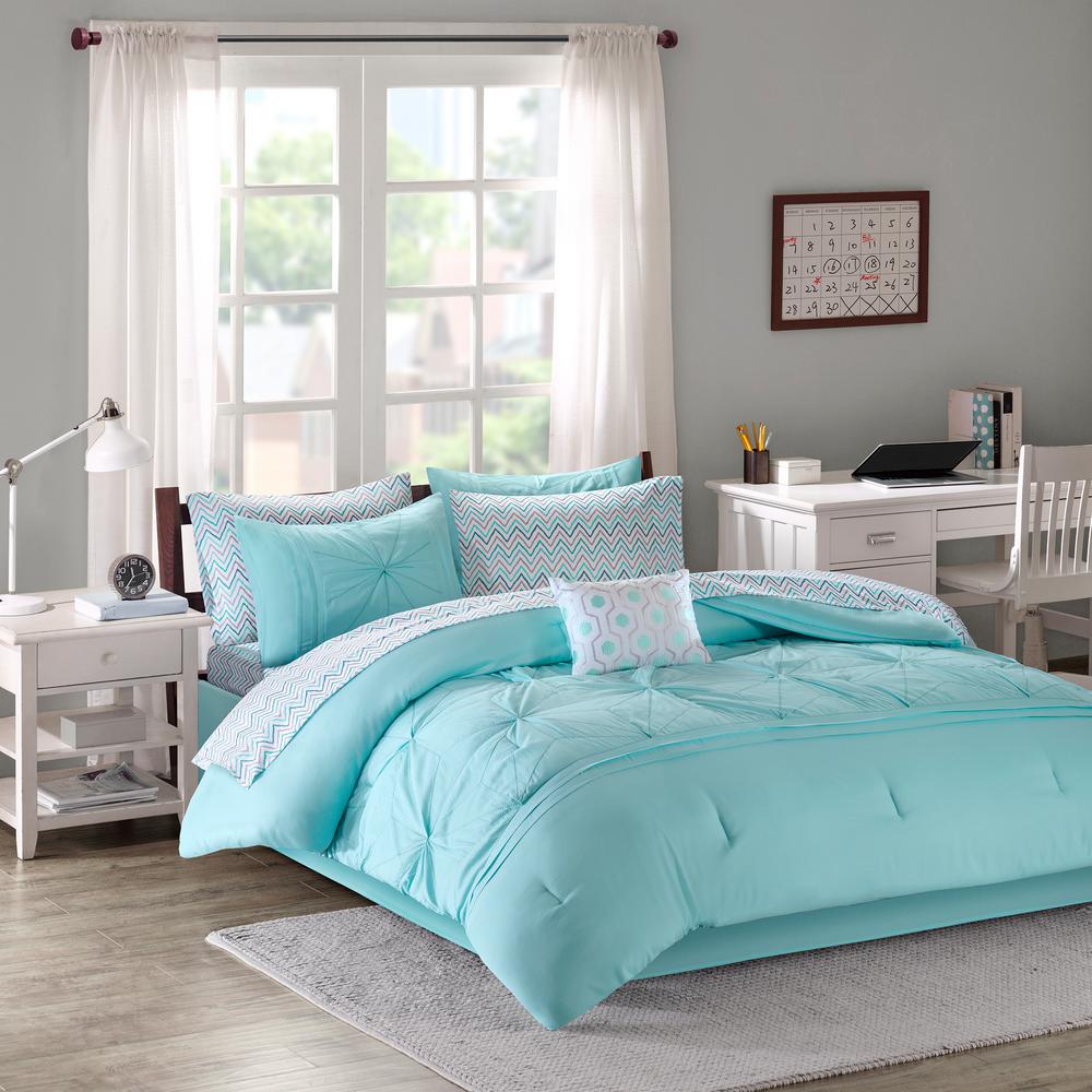 Twin//Twin XL Blue Intelligent Design Odette 4 Pieces Boho Printed Solid Microfiber Comforter Set Bedding