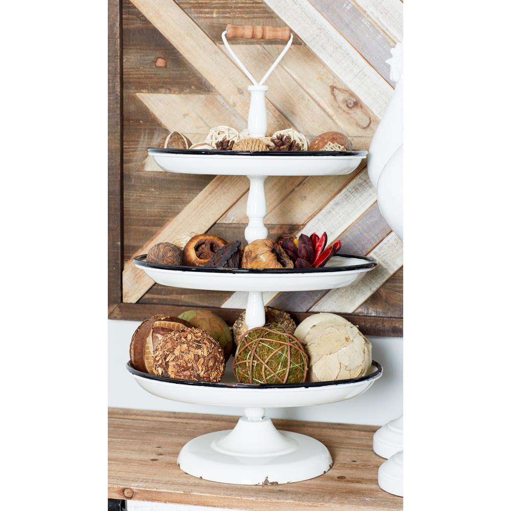 Litton Lane Distressed White Decorative 3 Tier Tray With Black And Litton Lane Distressed White Decorative 3 Tier Tray With Black And Brown Accents