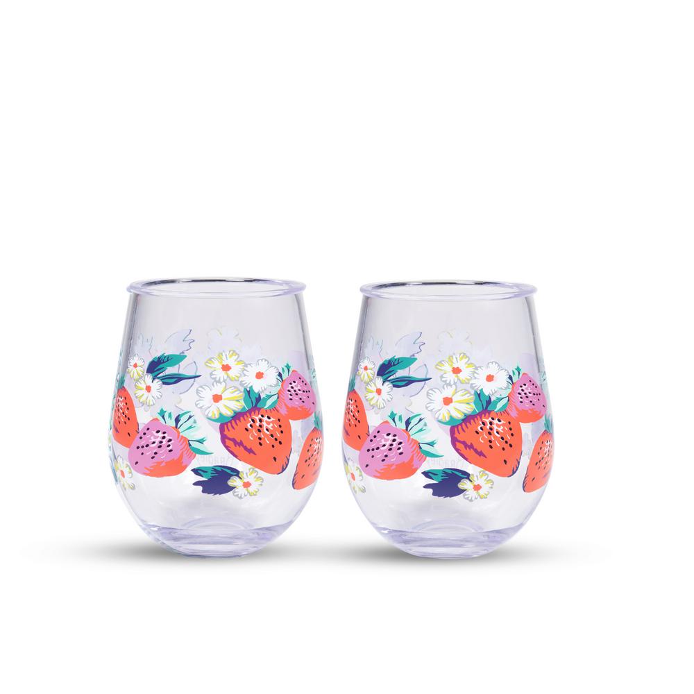 Vera Bradley 16 fl oz. Rosy Garden Picnic Stemless Wine Glass (Set of 2