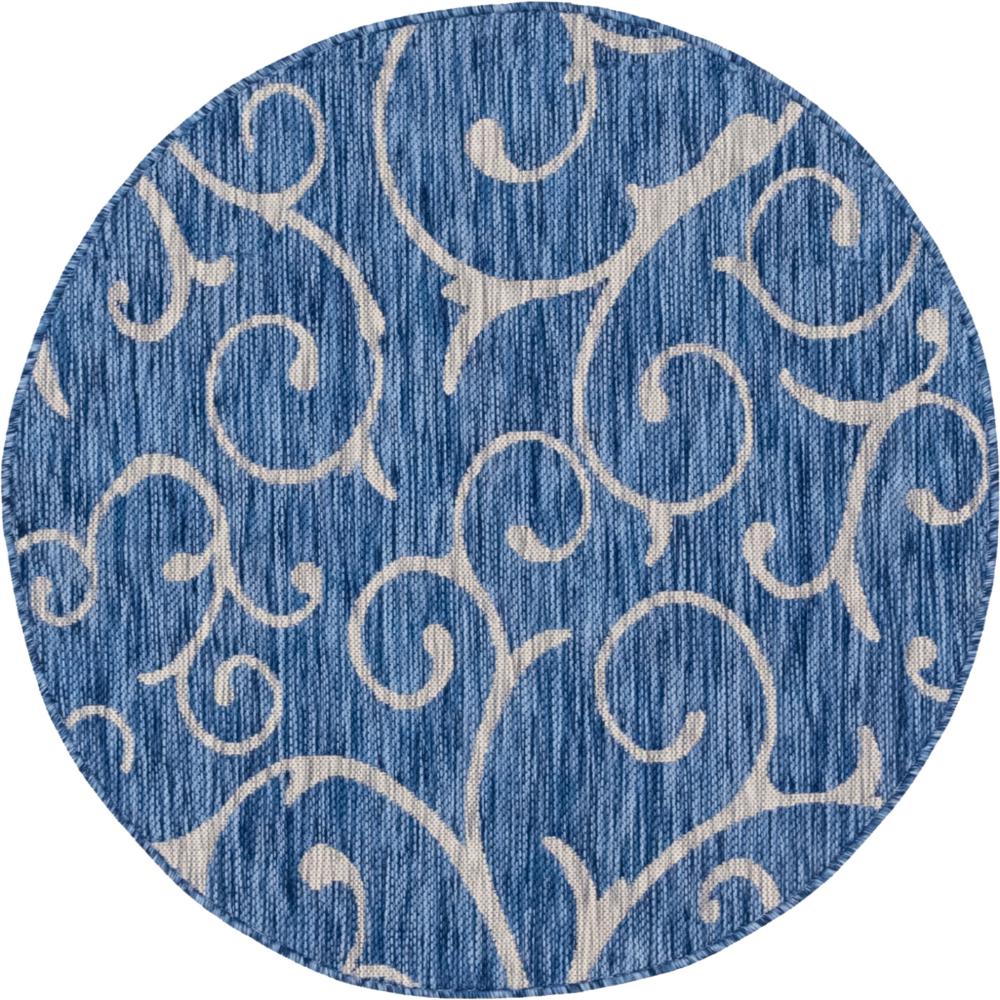 Unique Loom Outdoor Curl Azure Blue 4 ft. Round Area Rug3144966 The Home Depot