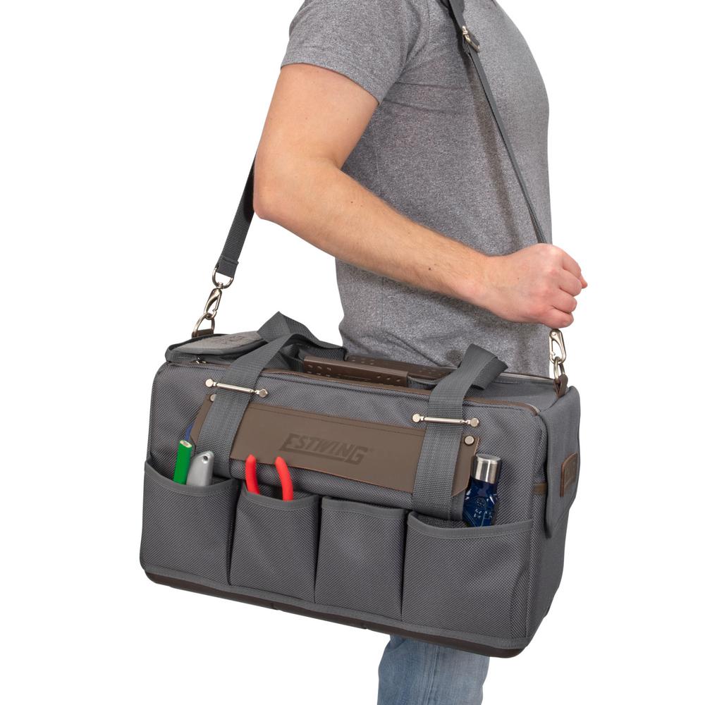 22/" HEAVY DUTY 18 POCKET HARD BASE NYLON TOOL BAG STORAGE CLOSING ZIPPER