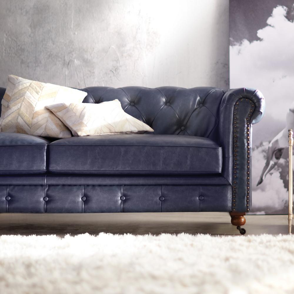 Home Decorators Collection Gordon Blue Leather Loveseat 0849500310