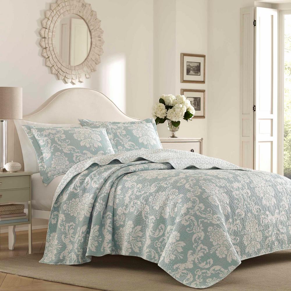 Laura Ashley Venetia 3 Piece Blue King Quilt Set 222276 The Home Depot Laura Ashley Venetia 3 Piece Blue King Quilt Set