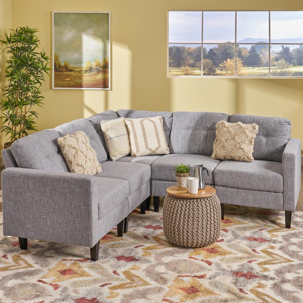Le House Delilah Mid Century Modern 5 Piece Gray Tweed Fabric Le House Delilah Mid Century Modern