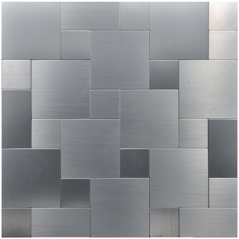 Art3dwallpanels Square Brushed Silver 12 in. x 12 in. Metal Peel and Stick Backsplash Tile (9.7