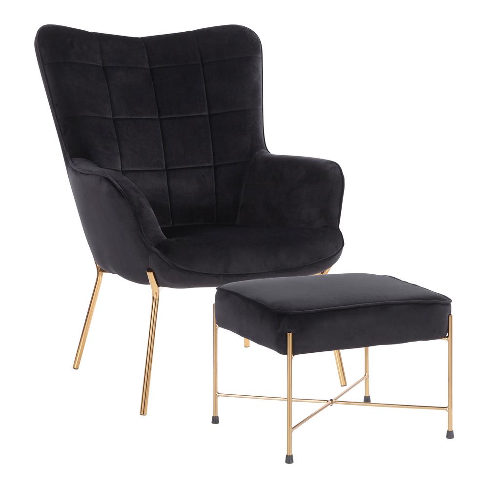 lumisource izzy gold lounge chair with ottoman in black velvetc2izzy  auvbk  the home depot