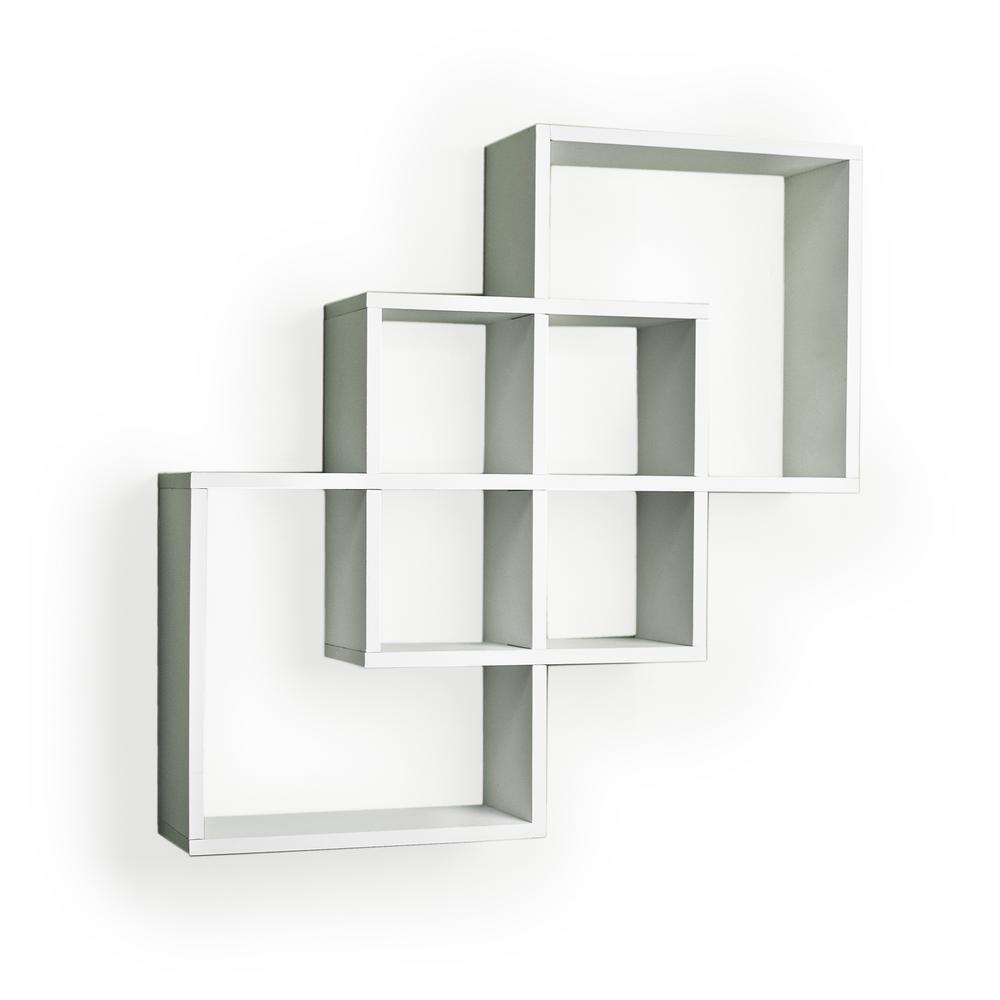 Danya B Contempo 23 5 In W X H White Laminated Mdf Danya B Contempo 23 5 In W X H White Laminated Mdf Intersecting Squares Decorative Wall Shelf Ff6013w The Home Depot