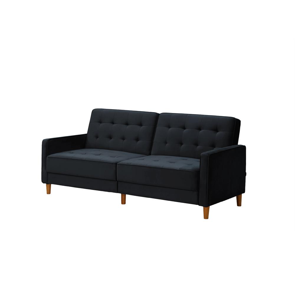 Boyel Living 78 In W Black Square Arms Modern Velvet Upholstered Loveseat Full Sofa Beds With Adjustable Back Cyf W48720767 The Home Depot