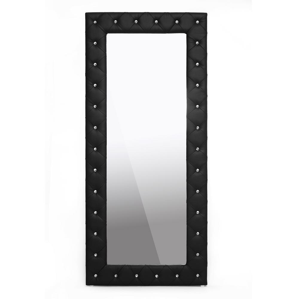 Deco Mirror 18 In X 64 Single Easel Floor Espresso Stella 71 In H X 31 W Crystal Tufted Black