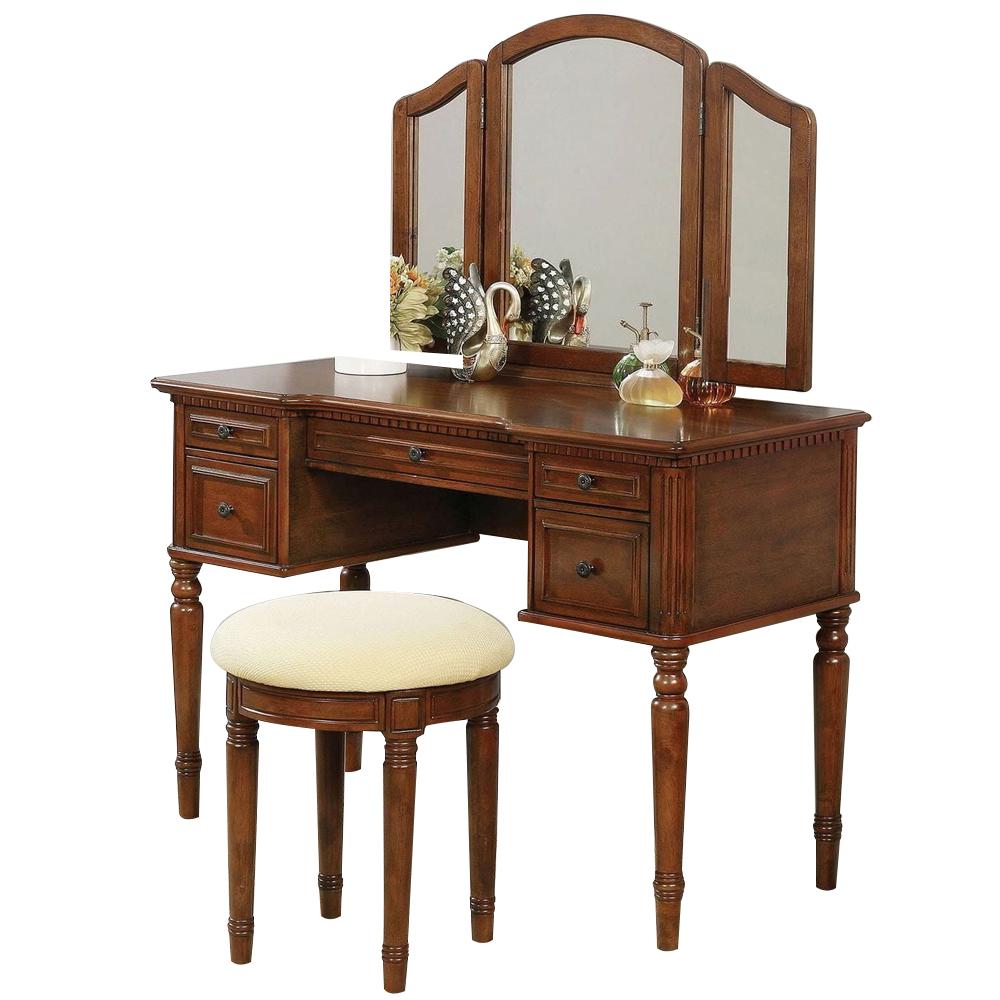 William S Home Furnishing Natalia Brown Cherry Vanity Set Cm Dk5232 The Home Depot