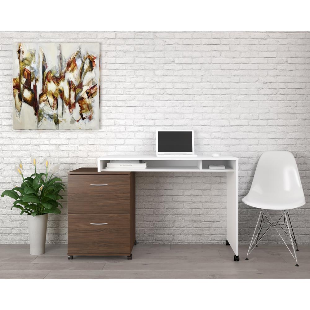 Unbranded 41 75 In White Rectangular 2 Drawer Computer Desk With Walnut Filing Cabinet 400936 The Home Depot