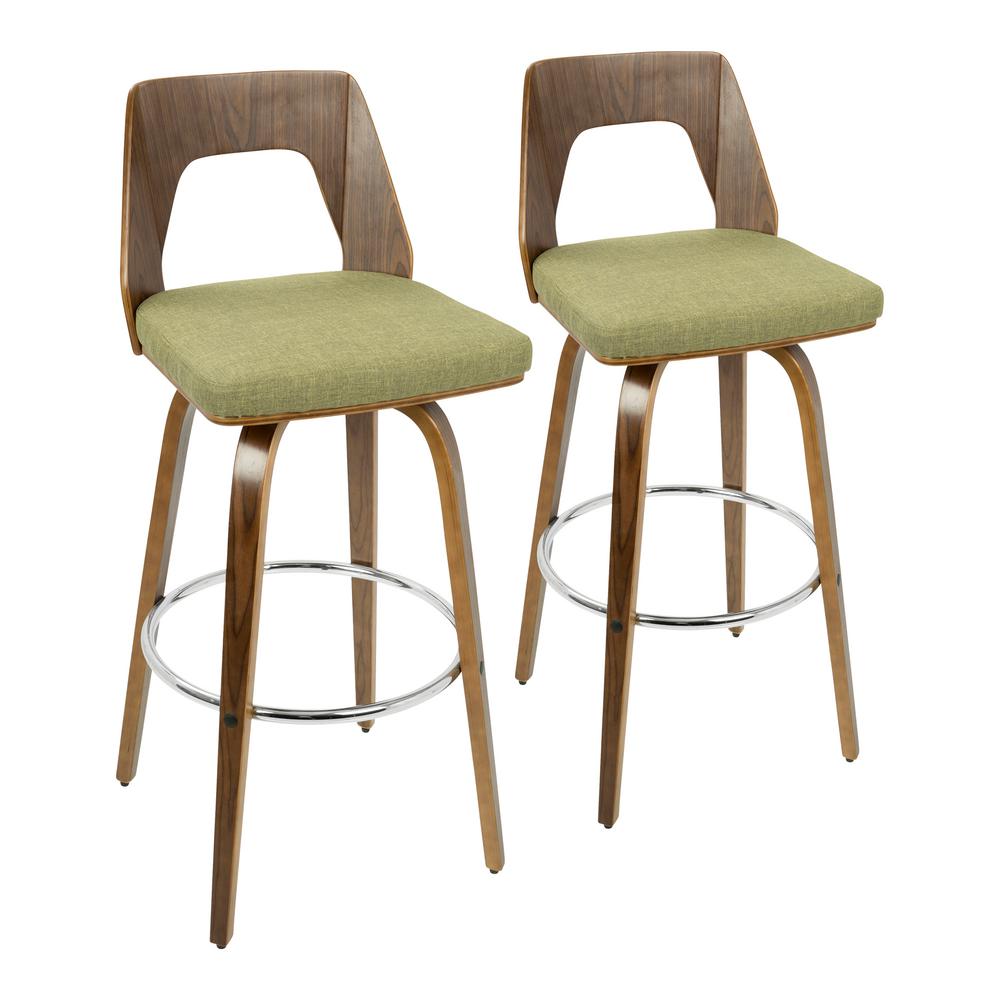 Lumisource Trilogy 30 In Walnut And Green Fabric Bar Stool Set Of Lumisource Trilogy 30 In Walnut And Green Fabric Bar Stool Set Of 2