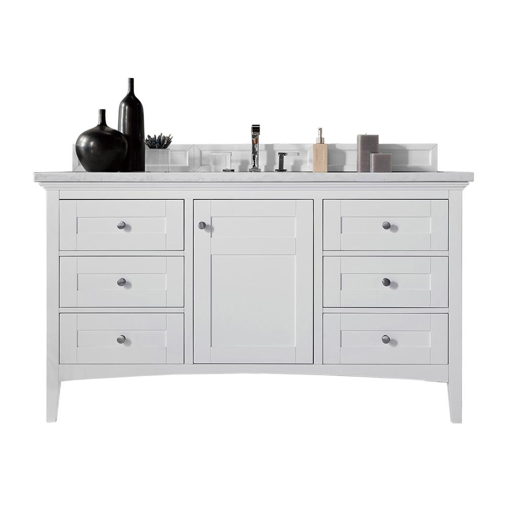 James Martin Signature Vanities Palisades 60 In W Single Vanity Bright White With Soild Surface Top Arctic Fall Basin