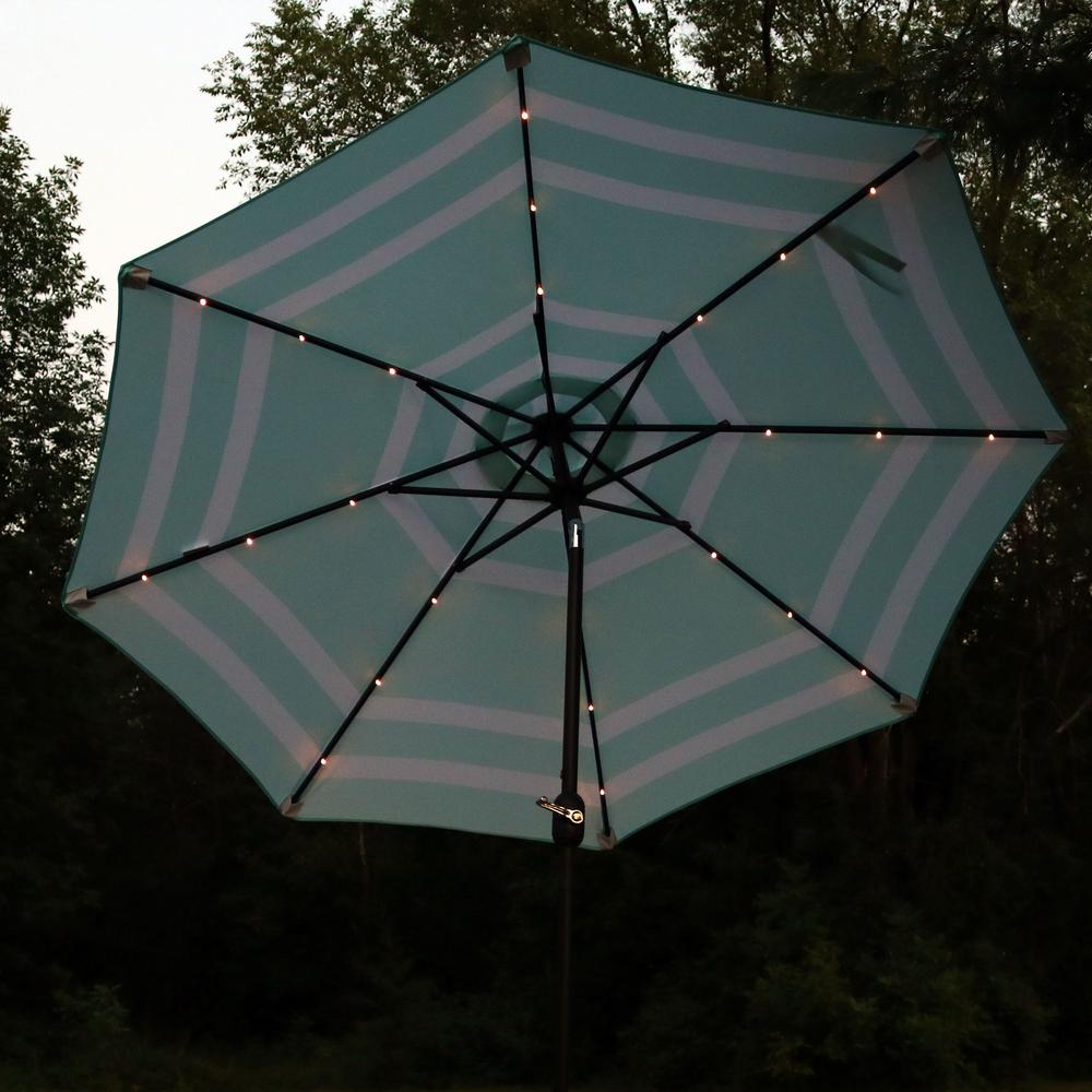 Sunnydaze Decor 9 Ft Aluminum Market Solar Tilt Patio Umbrella In Teal Stripe Jlp 223 The Home Depot