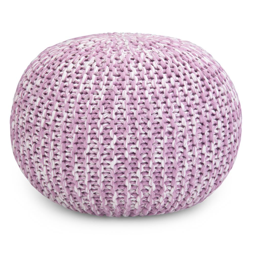 Simpli Home Kearney Transitional Round Pouf in Distressed Brown Faux Leather
